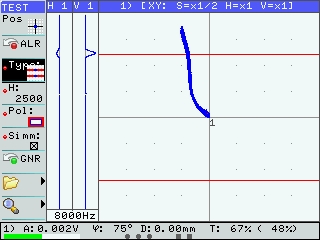 Отображение вихретокового сигнала на экране Eddycon C 